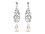 Crystal and pearl earrings made from high quality clear crystals and ivory pearls on a rhodium plated finish, they have a drop of 4cm. 