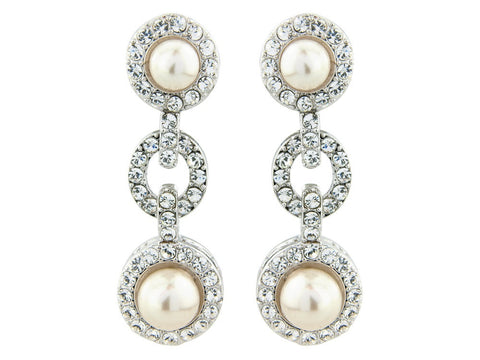 Crystal and pearl earrings made from high quality cubic zirconia crystals on a silver tone finish, they have a drop of 6.5cm