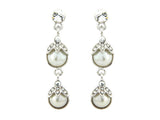 Crystal and pearl drop earrings made from high quality Swarovski and cubic zirconia crystals on a silver tone finish with ivory imitation pearls, they have a drop of 4.5cm