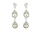 Crystal and pearl drop earrings made from high quality Swarovski and cubic zirconia crystals on a silver tone finish with ivory imitation pearls, they have a drop of 4.5cm