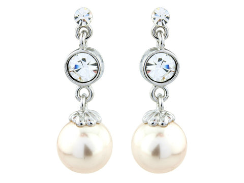 Crystal and pearl earrings made from high quality crystals on a silver tone finish, they have a drop of 3.5cm