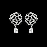 Crystal drop earrings in a rose design with clear crystals on a silver tone finish, they measure 2.2cm long. 