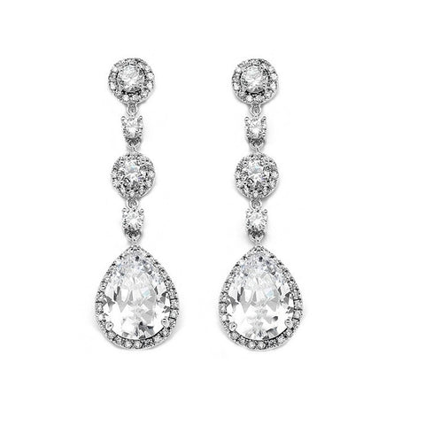 Crystal drop earrings made from high quality clear cubic zirconia crystals on a rhodium plated silver tone finish, they have a drop of 5cm. 