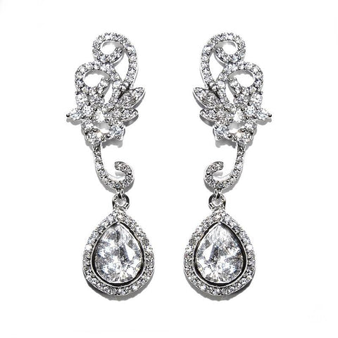 Crystal drop earrings made from cubic zirconia crystals on a rhodium plated finish, they have a drop of 4cm. 