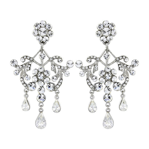 Crystal chandelier earrings made high quality clear cubic zirconia crystals on a rhodium plated finish, they have a drop of 6cm. 