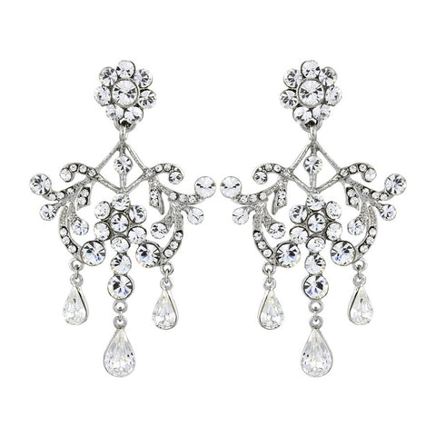 Crystal chandelier earrings made high quality clear cubic zirconia crystals on a rhodium plated finish, they have a drop of 6cm. 