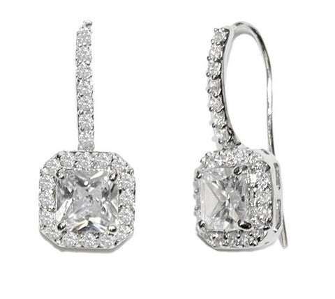 Crystal earrings in a pretty square design made from high quality clear cubic zirconia crystals on a silver tone finish, they have a drop of 2.5cm. 