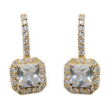 Crystal earrings in a pretty square design made from high quality clear cubic zirconia crystals on a gold tone finish, they have a drop of 2.5cm. 