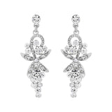 Crystal chandelier drop earrings made with clear crystals on a rhodium plated finish, they have a drop of 3.5cm