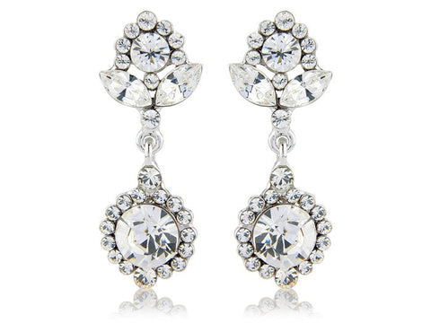 Crystal chandelier drop earrings on a silver tone finish with clear Swarovski and cubic zirconia crystals, they have a drop of 4.5cm