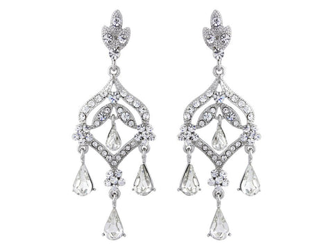 Crystal chandelier earrings made from high quality clear crystals on a silver tone finish, with beautiful crystal teardrops, they have a drop of 7cm