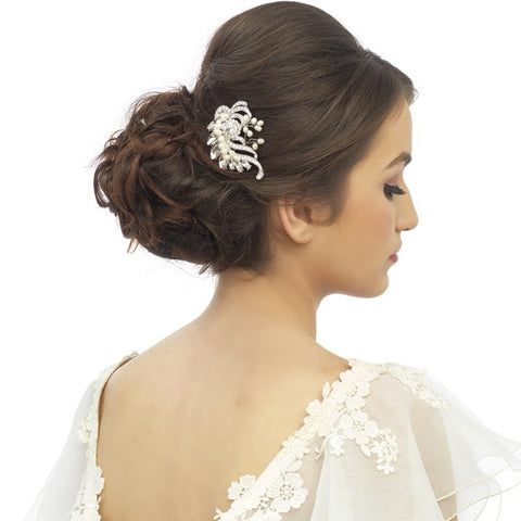 Lulu Crystal and Pearl Hair Comb Happy Wedding Day