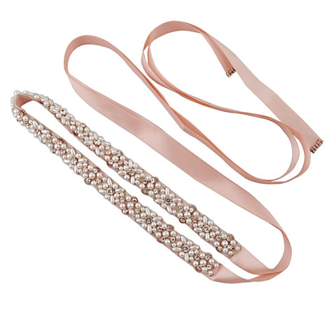 Pearl Bridal Belt on a pink satin ribbon