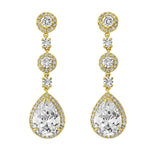Crystal earrings made from clear cubic zirconia crystals on a rhodium plated gold tone finish, they have a drop of 5.2cm. 