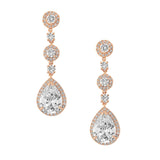 Crystal earrings made from clear cubic zirconia crystals on a rhodium plated rose gold tone finish, they have a drop 5.2cm. 