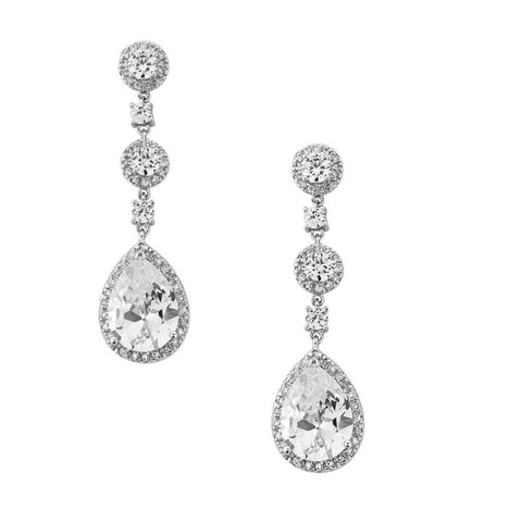Crystal earrings made from clear cubic zirconia crystals on a rhodium plated silver tone finish, they have a drop of 5.2cm. 