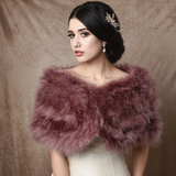 Dark Pink Marabou Feather Wrap won by a model over a wedding dress