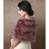 Back View Dark Pink Marabou Feather Wrap won by a model over a wedding dress