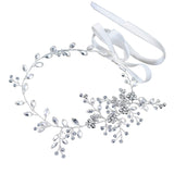 Delicate Crystal Bridal Belt with ivory satin tie on ribbon