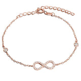 Crystal bracelet made from cubic zirconia crystals in a eternity knot design with a rose gold finish. 
