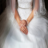 Silver Crystal Row Bridal Belt with ivory ribbon tie
