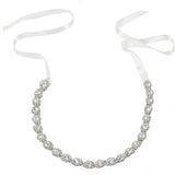 Silver Crystal Row Bridal Belt with ivory ribbon tie
