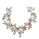 Floral design crystal and pearl wedding hair band - rose gold