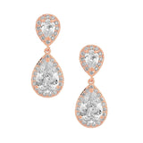 Crystal tear drop earrings made from top grade clear cubic zirconia crystals on a rose gold finish, they measure 2.5cm long. 