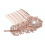 Sally Crystal Peacock Feather Hair Comb Available in Gold, Silver and Rose Gold