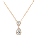 Crystal necklace made from clear cubic zirconia crystals on a rhodium plated gold tone finish, pendant measures 2.5cm long. 