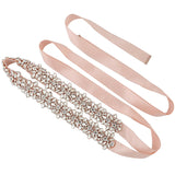 Rose Pink Satin Ribbon Crystal Bridal Belt