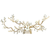 Bridal Hair Comb with ivory porcelain flowers 20cm wide