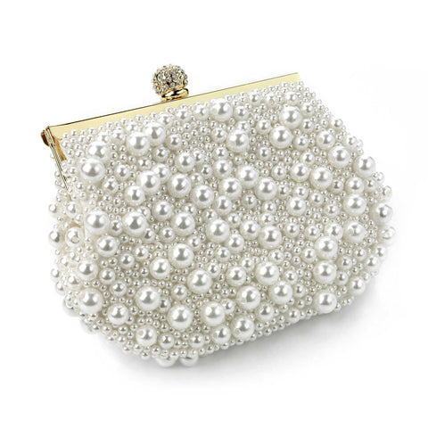 Saraya Ivory Pearl Gold Clasp Clutch Handbag