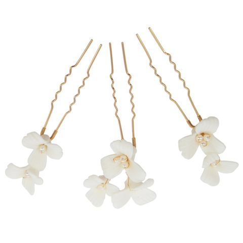 Posie Pearl Flower Hair Pin Available in Gold & Silver