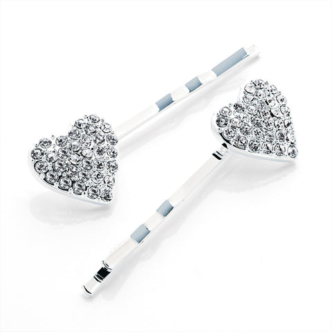 Set of Two Crystal Heart Hair Slides
