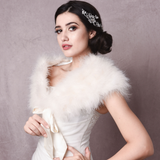 Kasiah Vintage Ribbon Tie Ivory Marabou Feather Shrug