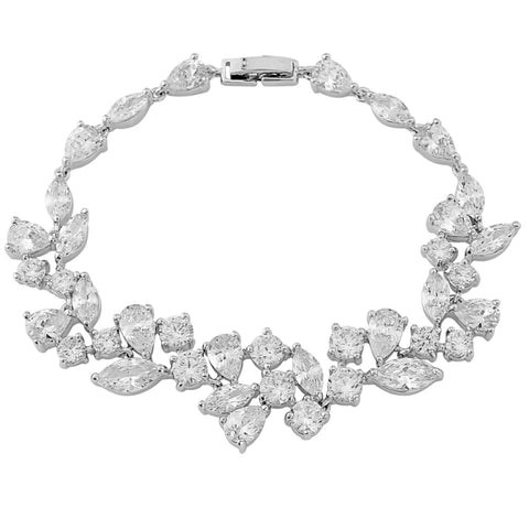 Clasp fastening crystal bracelet with teardrop and square crystals made with high quality cubic zirconia crystals on a rhodium plated silver finish, length 18cm. 