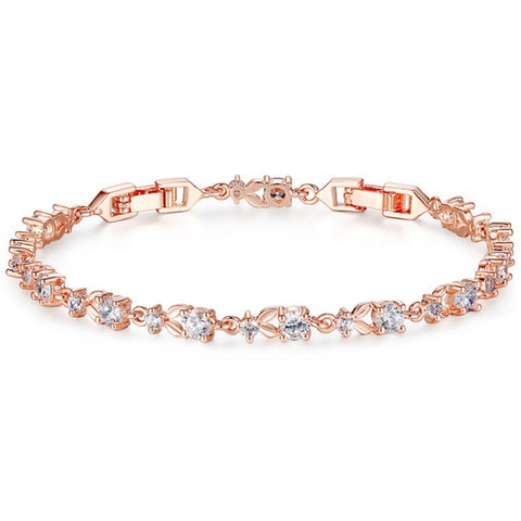 Luxury crystal bracelet made with clear crystals on a rose gold finish. 