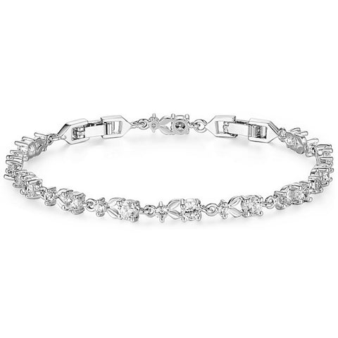 Luxury crystal bracelet made with clear crystals on a silver finish. 