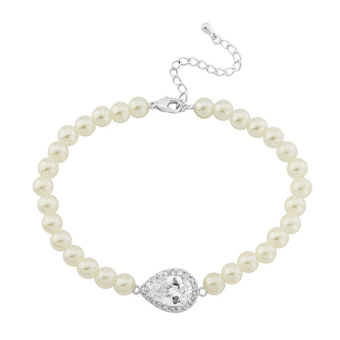 Pearl and crystal bracelet on a silver tone finish