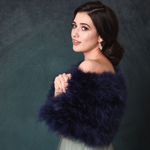 Cressida Marabou Feather Shrug Navy Happy Wedding Day