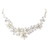 Pearl and crystal necklace with simulated ivory pearls and Swarovski crystals on an adjustable chain plated in real silver 