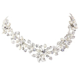 Crystal and pearl necklace made with simulated ivory pearls and Swarovski crystals on an adjustable chain plated in real silver 