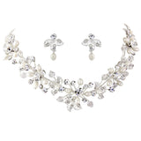 Crystal and pearl necklace and earrings set made with simulated ivory pearls and Swarovski crystals 