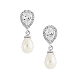 Pearl and crystal earrings made with high quality simulated ivory pearls on a rhodium plated finish, earrings measure 3cm long
