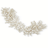 silver base large pearl cluster hair comb 
