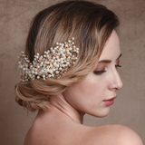 gold base large pearl cluster hair comb 