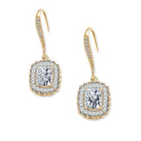High quality sqaure cut crystal drop earrings, made with high qaulity cubic zirconia crystals on a gold tone finish