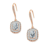 High quality sqaure cut crystal drop earrings, made with high quality cubic zirconia crystals on a rose gold finish