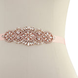 Rose Pink Satin Ribbon Crystal Bridal Belt